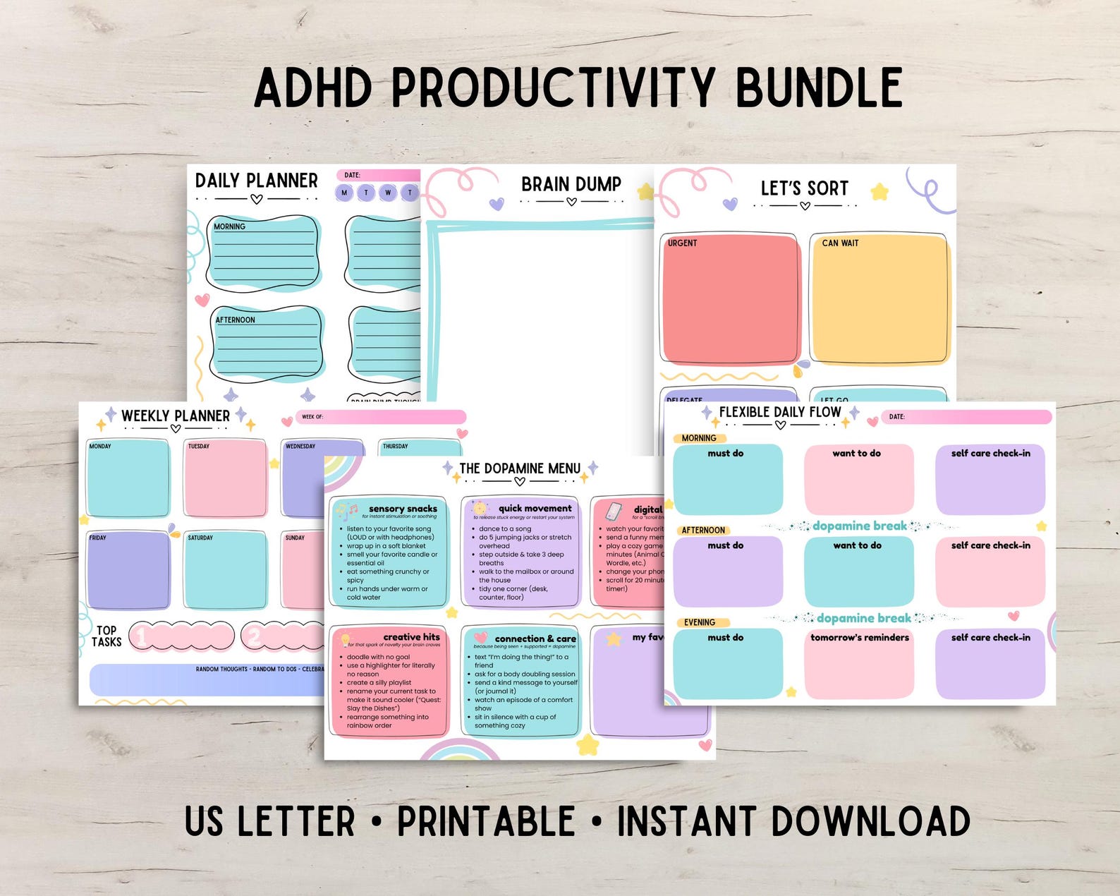 ADHD Printable Planner Bundle: Focus & Executive Function Tools (PDF ...