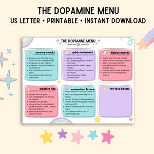 ADHD Dopamine Menu Printable | Executive Function Reward Chart | Neurodivergent Self-Care List | Instant Download PDF