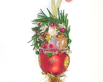 vintage christmas ornament glass old german style red santa wire wrapped - Ski Christmas Decorations vintage christmas ornament glass old german style red santa wire wrapped - Ski Christmas Decorations
