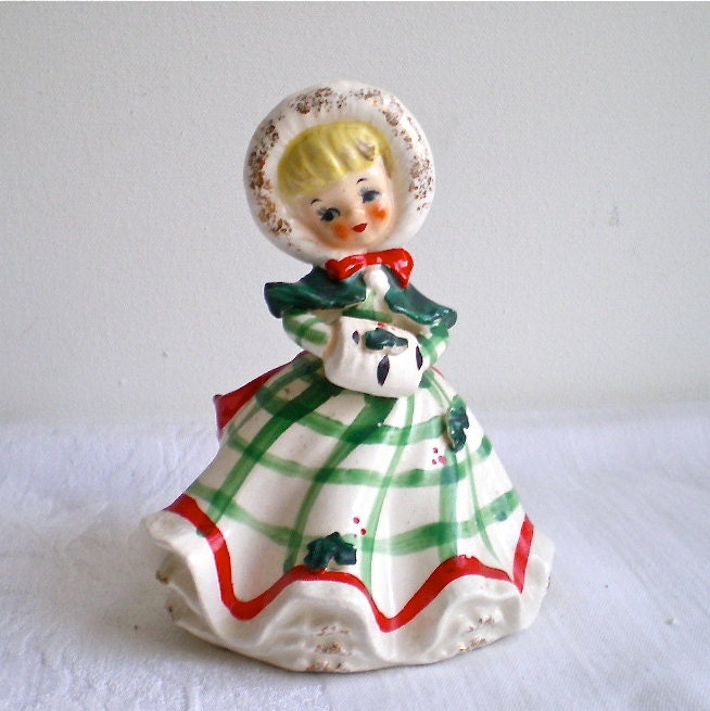 Vintage Christmas Lefton Girl Figurine Holly Snow Etsy