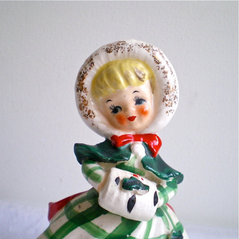 Vintage Christmas Lefton Girl Figurine Holly Snow Etsy