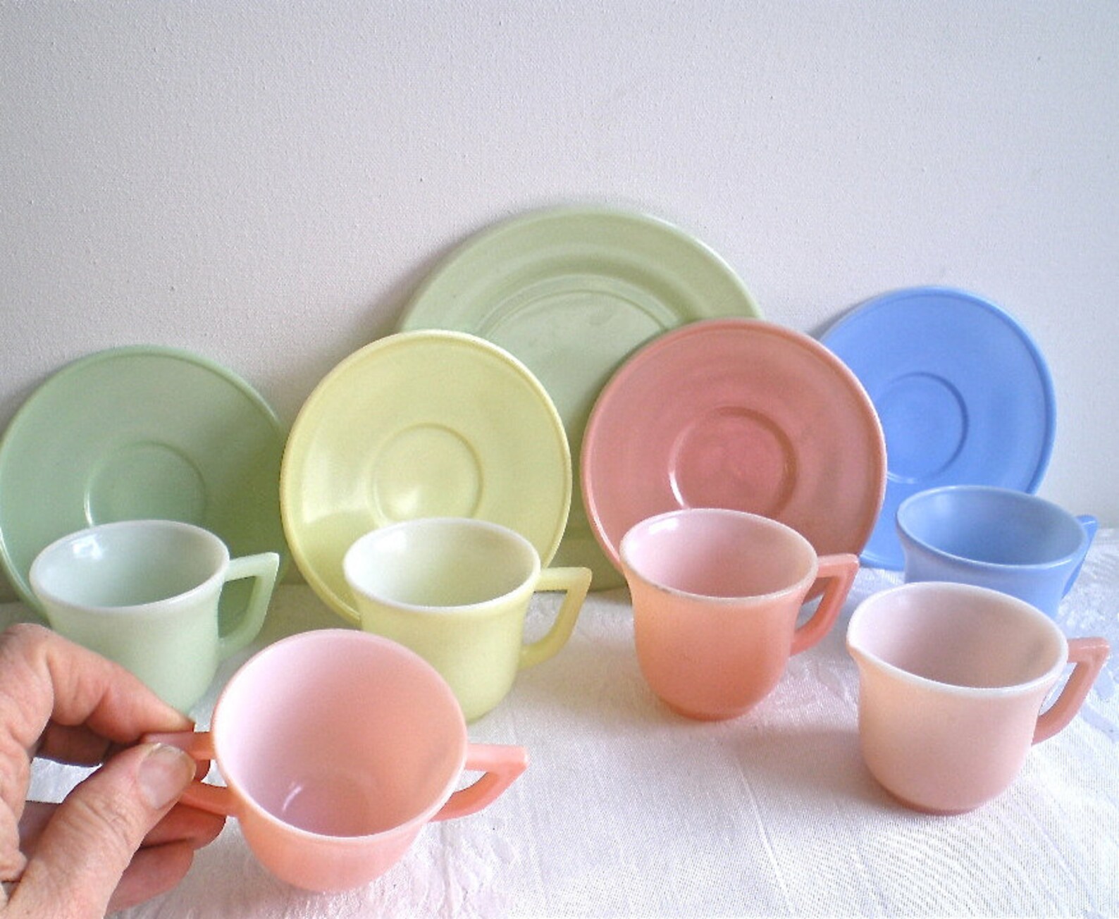 Toy Dishes Vintage Tea Set Milk glass Child's Dish Set Etsy