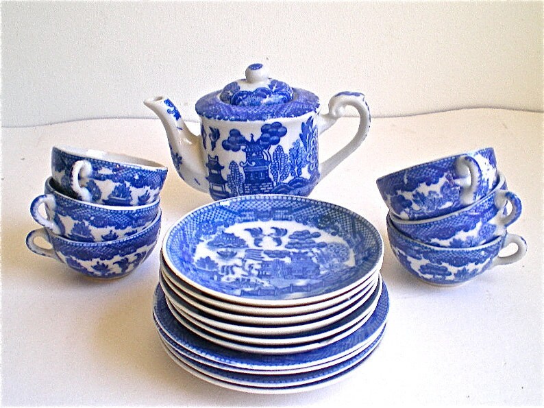 Blue Willow Toy Dishes Tea Set Vintage Child's Dish Etsy