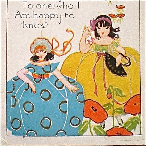 Vintage Postcard, Art Deco, 1930s, Colorful