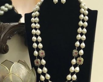 Pearl Kundan Necklace | Indian Bridal Jewelry | Traditional Polki Choker | Wedding Jewelry Set