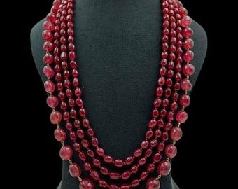 Red Gemstone Beaded Necklace • Handmade Chunky Statement Jewelry