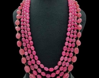Collana di perline di pietre preziose rosa fatta a mano • Gioielli multifilo