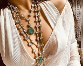 Smaragd Doublet Kundan Halskette und Ohrringe Set | Brautschmuck