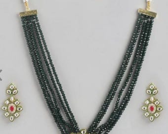 Groene Kundan-ketting met kralen | Handgemaakte Indiase bruidssieraden