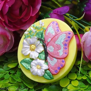 Butterfly with Flowers Oval Soap Bar (Painted)