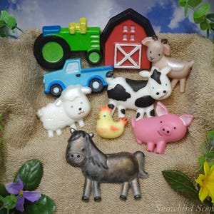 Farm Soaps: Set of 9 - Barn, Tractor, Pickup Truck, Horse, Cow, Goat, Lamb, Pig, Chicken (Solid or Painted)