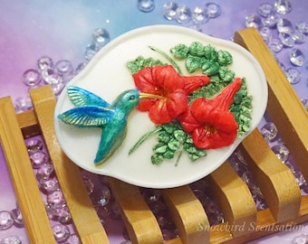 Hummingbird with Flowers Oval Soap Bar (Painted)
