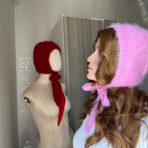 Hand-Knitted Adult Bow Tie Bonnet, Cozy and Soft Bonnet, Winter Warm Hat, HandKnit Balaclava, Christmas Gift