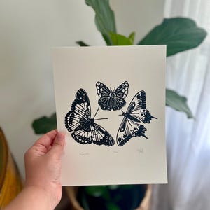 Butterfly Block Print, Three Butterflies, Original Artwork