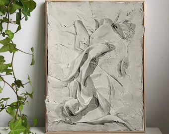 Textured Plaster Art – Neutral Abstract Canvas with Wood Frame