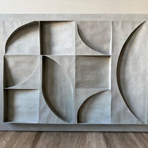 Modern Concrete-look Wall Art | 36x42 Minimalist Geometric Sculpture | Brutalist Home Decor | Handcrafted Wall Panel