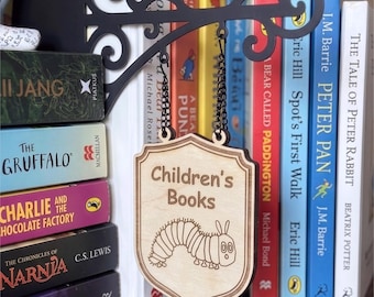 Custom Wooden Tavern Sign, Children's Bookshelf Genre Divider, Reader Gift