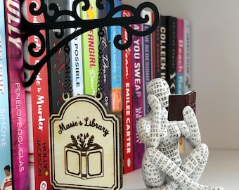 Personalised Library Sign, Custom Name Book Sign, Home Library Decor, BookTok Gift, Bookshelf Organiser, Book Lover Gift, Bookish Home Decor