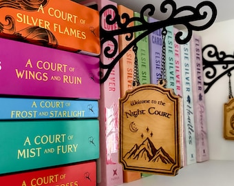 Letrero de libro de ACOTAR, Bienvenidos a la Corte Nocturna, Letrero de taberna de Una Corte de Rosas y Espinas, Rhysand, Feyre, Decoración de estantería de fantasía, Chicos Murciélago