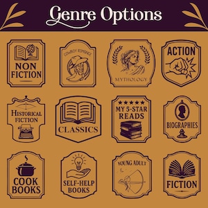 K&ouml;nnte beinhalten: Grafik mit Optionen f&uuml;r Buchgenres. Das Bild enth&auml;lt Etiketten f&uuml;r Sachb&uuml;cher, Cowboy-Romane, Mythologie, Action, Historische Fiktion, Klassiker, Meine 5-Sterne-Lekt&uuml;ren, Biografien, Kochb&uuml;cher, Selbsthilfe-B&uuml;cher, Young Adult und Belletristik.