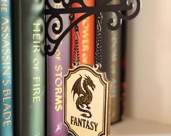 Fantasy Book Sign, Custom Book Tavern Sign, BookTok Gift, Bookshelf Genre Divider, Book Lover Gift, Bookish Home Decor