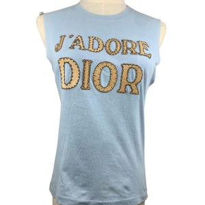 Vintage Christian Dior J'adore Dior Logo Print Tank Top Light Blue