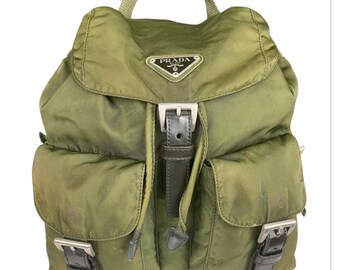 Vintage Backpack Double Pocket Prada Green Nylon - Etsy