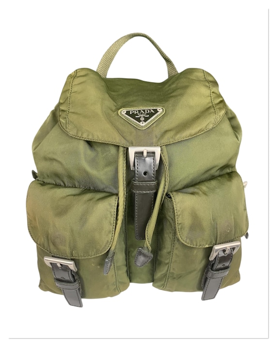 Vintage Backpack Double Pocket Prada Green Nylon - Etsy