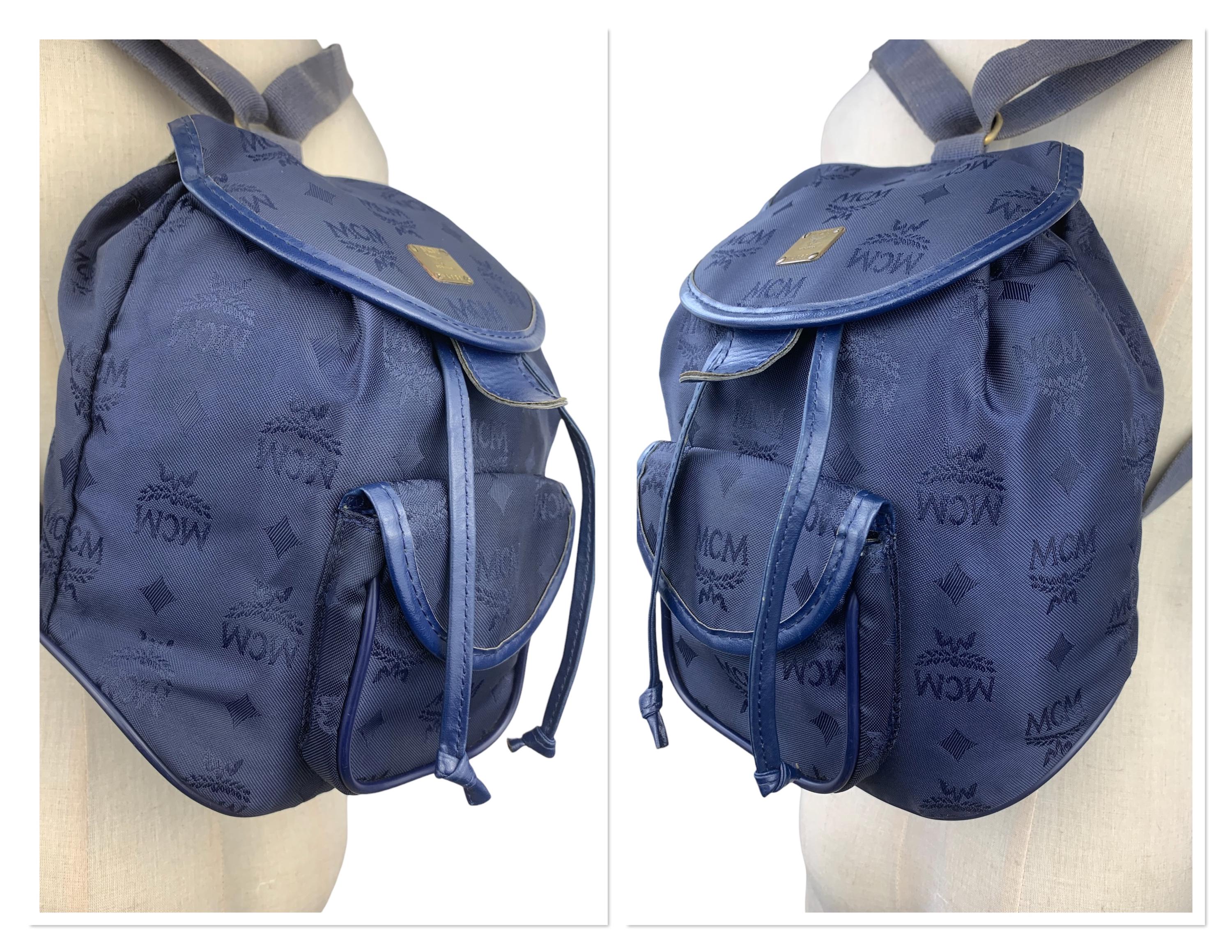MCM Vintage Germany nylon drawstring flap backpack Vintage MCM Mini Backpack, Dark Blue Nylon Drawstring Bag  main image 2