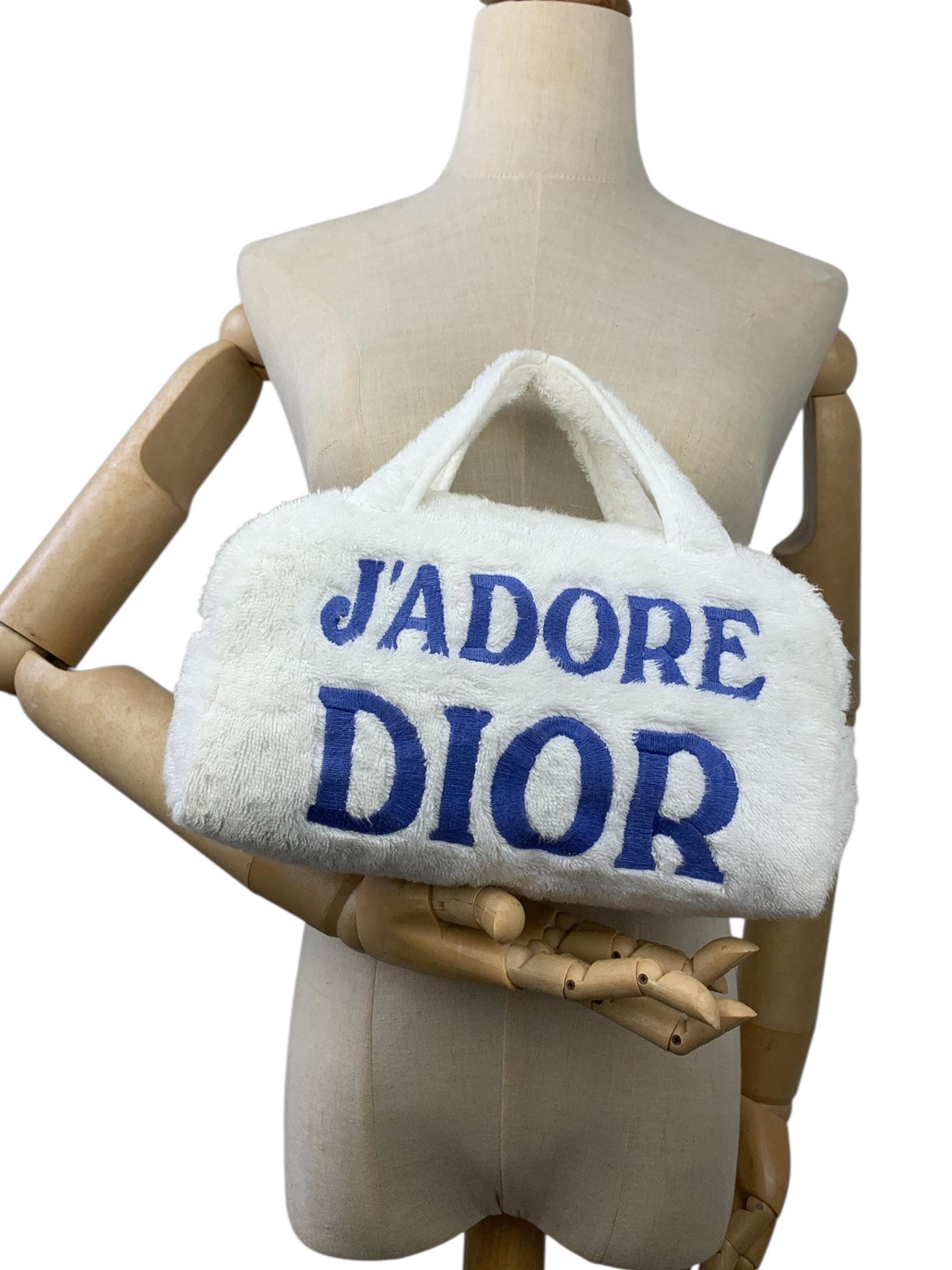 Christian Dior J'ADORE DIOR パイル地バッグ Vintage Jadore Dior Embroidered Blue & White Terry Towel Boston