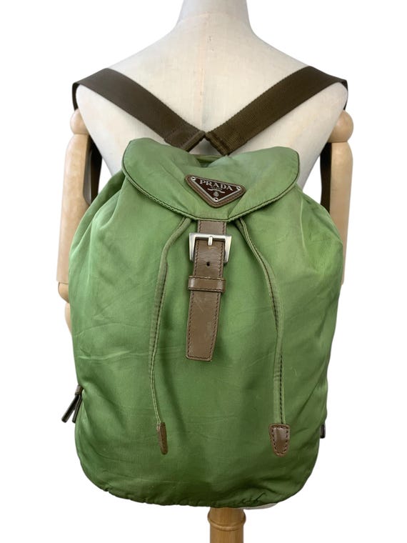 Vintage Backpack by Prada — Light Green Nylon, Leather  display picture 3