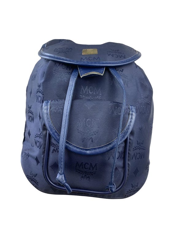 MCM Vintage Germany nylon drawstring flap backpack Vintage MCM Mini Backpack, Dark Blue Nylon Drawstring Bag  main image 3