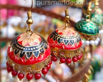Assorted Meenakari Jhumka Earrings | Hand-Painted Lightweight Floral Indian Jewelry | Rajasthani Style Jhumkas |Wedding Mehndi Sangeet Gifts