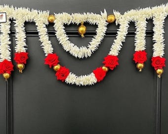 Rose & Jasmine Door Toran Garland|Heavy Bandarwal for Diwali,Temple,Mandir,Festival Decor| Entryway Wall Hanging, Indian Wedding,Event Decor