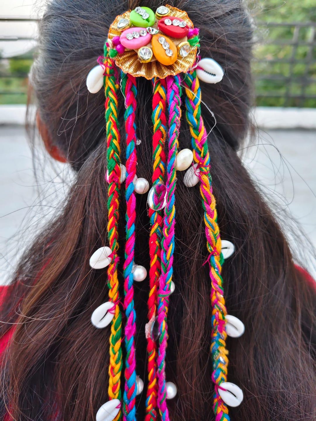 Rainbow Braided Hair Extensions with Gold Beads Clip-in Braids, Faux Braids, 2 Clip-in Braid Extenions, Clip  main image 3