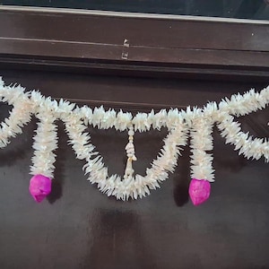 Jasmine Door Toran with Sola Wood Lotus & Latkan, Bandarwar Wall Hanging, Indian Festival, Diwali Mandir Decoration, Ganesha Utsav Garland