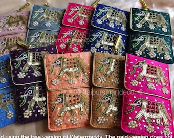 Embroidered Mobile Cover– Handcrafted Zari Elephant Motif Phone Purse with Beaded Floral Design, Ethnic Gift Pouch for Weddings & Festivals