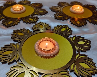 MDF Lotus Tealight Candle Holder Rangoli | Diwali, Festival Decor, Reusable Artificial Flower Rangoli Mat, Indian Wedding &Pooja Favors,Gift