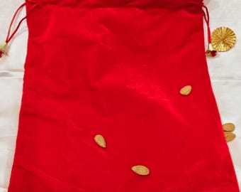 Red Velvet Potli Bag 12x14 Inch | Luxury Velvet Drawstring Gift Pouch | Bridal Jewelry, Coins Bag | Wedding Favor Bags
