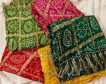 Pure Silk Bandhani Dupatta – Jaipuri Bandhej Chinon Scarf | Indian Wedding Shawl, Bridesmaid Gift, Partywear Wrap, Traditional Desi Dupatta