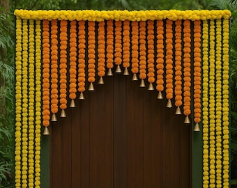 Toran de toile de fond fabriqué à la main de 8 x 8 pieds | Décoration de scène de mariage et de festival indien, Mandap, Décoration de porte d'entrée de maison | Thème de l'Inde du Sud