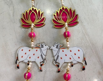 Handmade Pichwai Cow Lotus Wall Hanging Strings (Pair),Door& Wall Décor| Diwali, Wedding, Temple, Festival Decor| Unique Entrance Home Décor