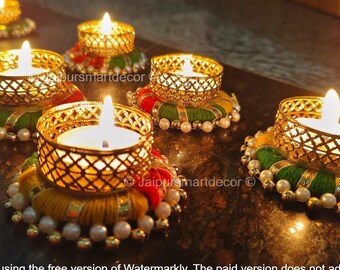 Handcrafted Multi-Color Diya Holders |Diwali Decor,Tea Light Candle Holder,Rangoli,Table Décor,Return Gift,Indian Festival&Housewarming Gift