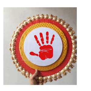 Set of 2 Bridal Handprint Platter | Bride, Baby Welcome Aasan Mat for Haldi, Mehendi, Laxmi Poojan, Baby/Newborn Memories & Wedding Decor