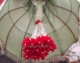 Artificial White Jasmine Garland with Tube Rose Red Bunch– Wedding& Mandap Decor, Mehndi, Sangeet, Nikaah, Party Door Hanging, Ceiling Decor