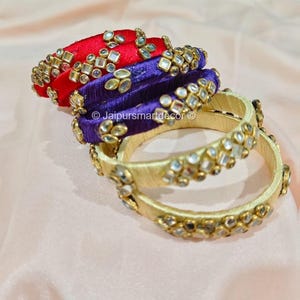 Silk Thread Kundan Bangles Assorted Color Indian Wedding Favors, Haldi, Mehendi, Sangeet Gifts, Baby Shower,Pooja Favors, Bridesmaid Jewelry