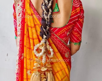 Punjabi Golden Multicolor Paranda–Heavy Jaago Parandi Hair Dori, Indian Traditional Braid Accessories for Weddings Punjabi Kudi Hair Chutila