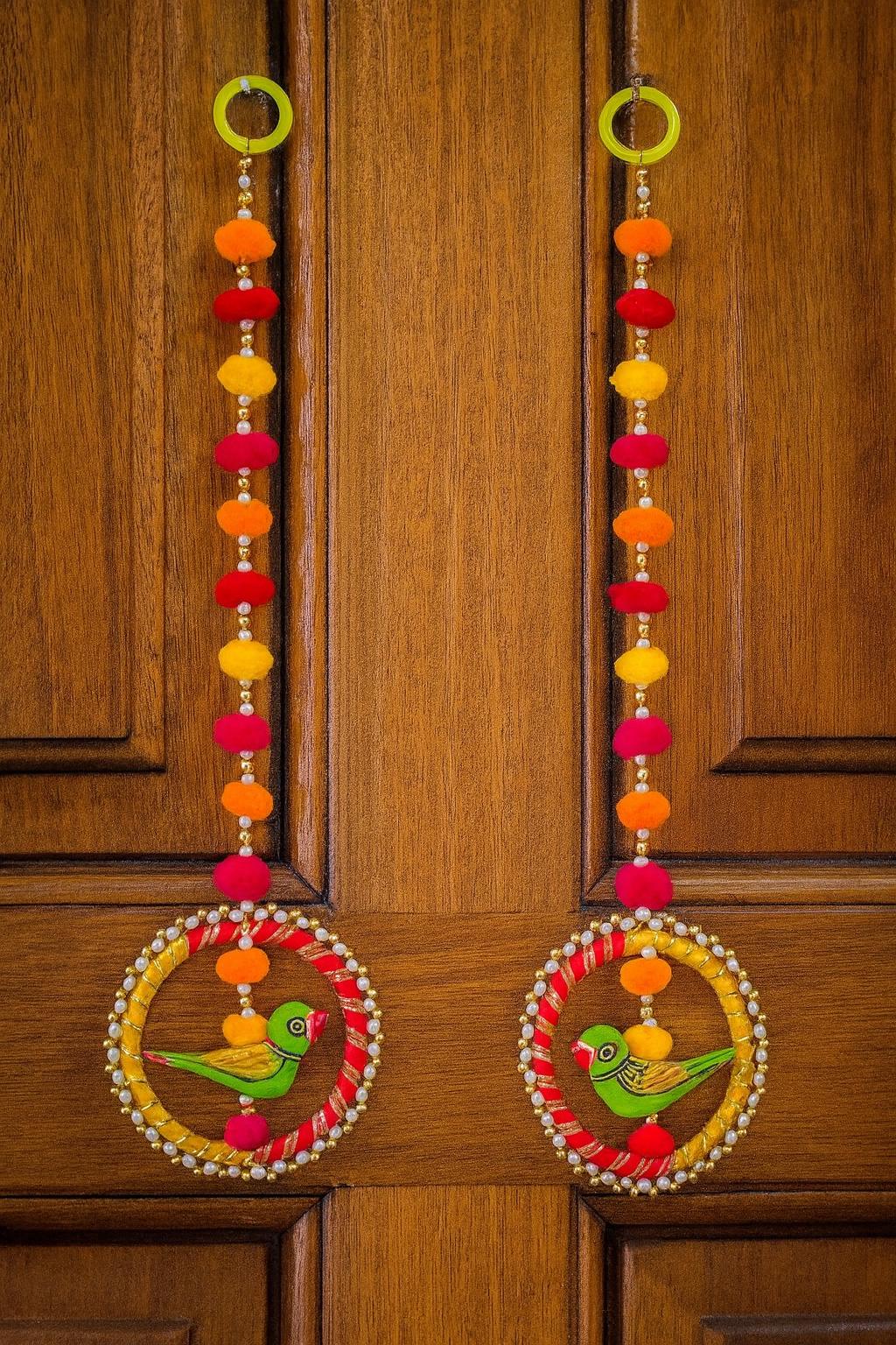 Bandanwar (Toran) Decorativo In Tessuto Con Perline Multicolori - Aditri Creation - 2