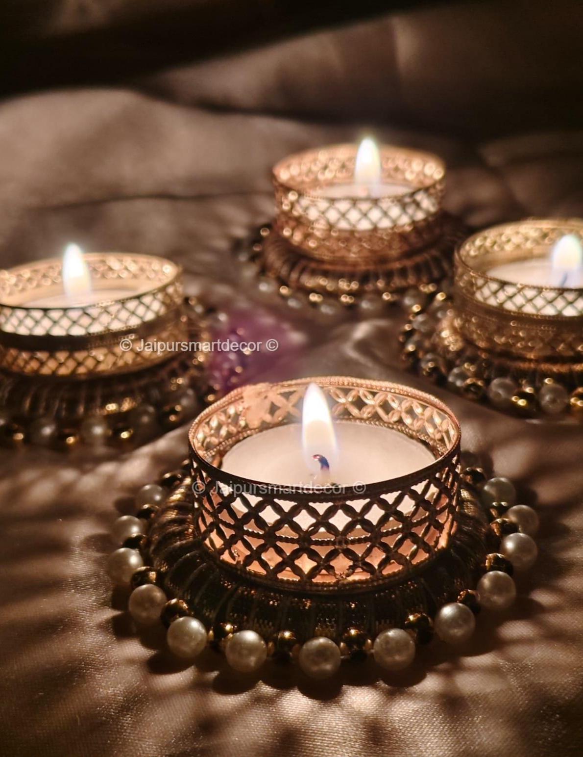 Goldene Wandkerzenhalter Mit Perlen - Set Mit 2 Stück