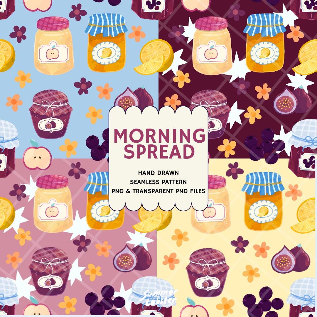 Hand Drawn Seamless Pattern Morning Spreads Fruity Jams Digital Pattern ...